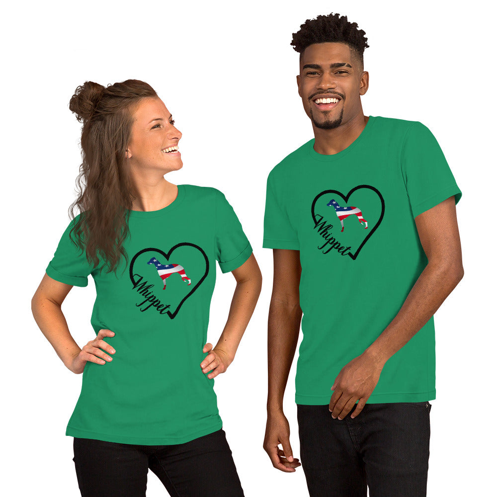 Whippet Heart USA Short-Sleeve Unisex T-Shirt - WagALotBowWow