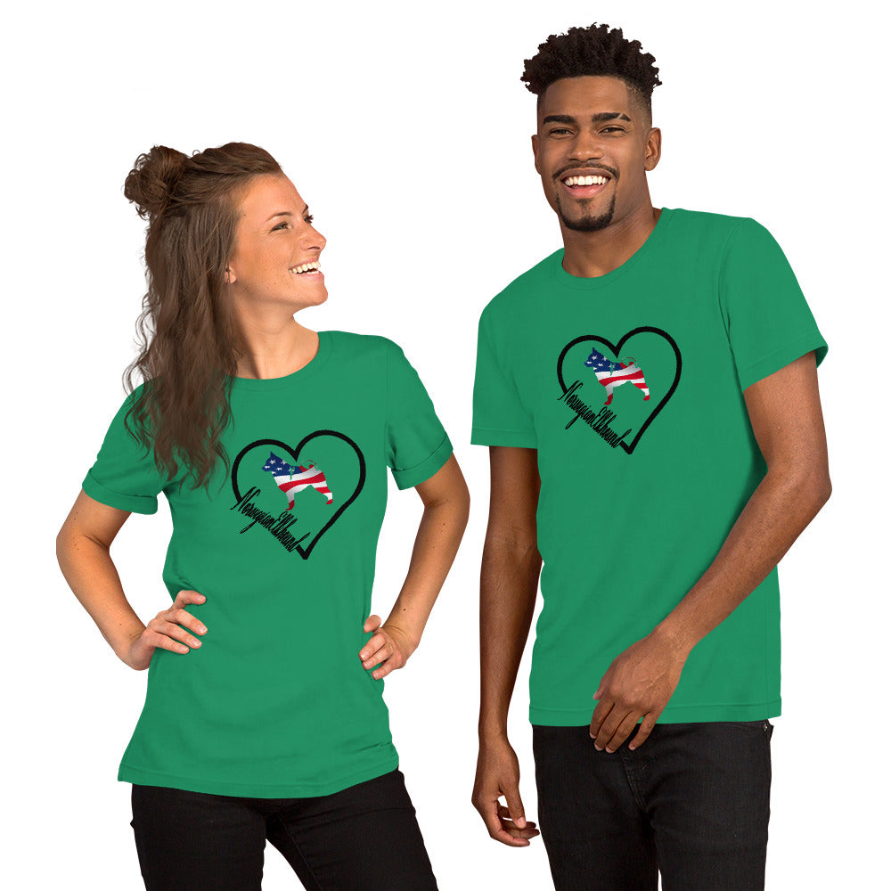 Norwegian Elkhound Heart USA Short-Sleeve Unisex T-Shirt - WagALotBowWow