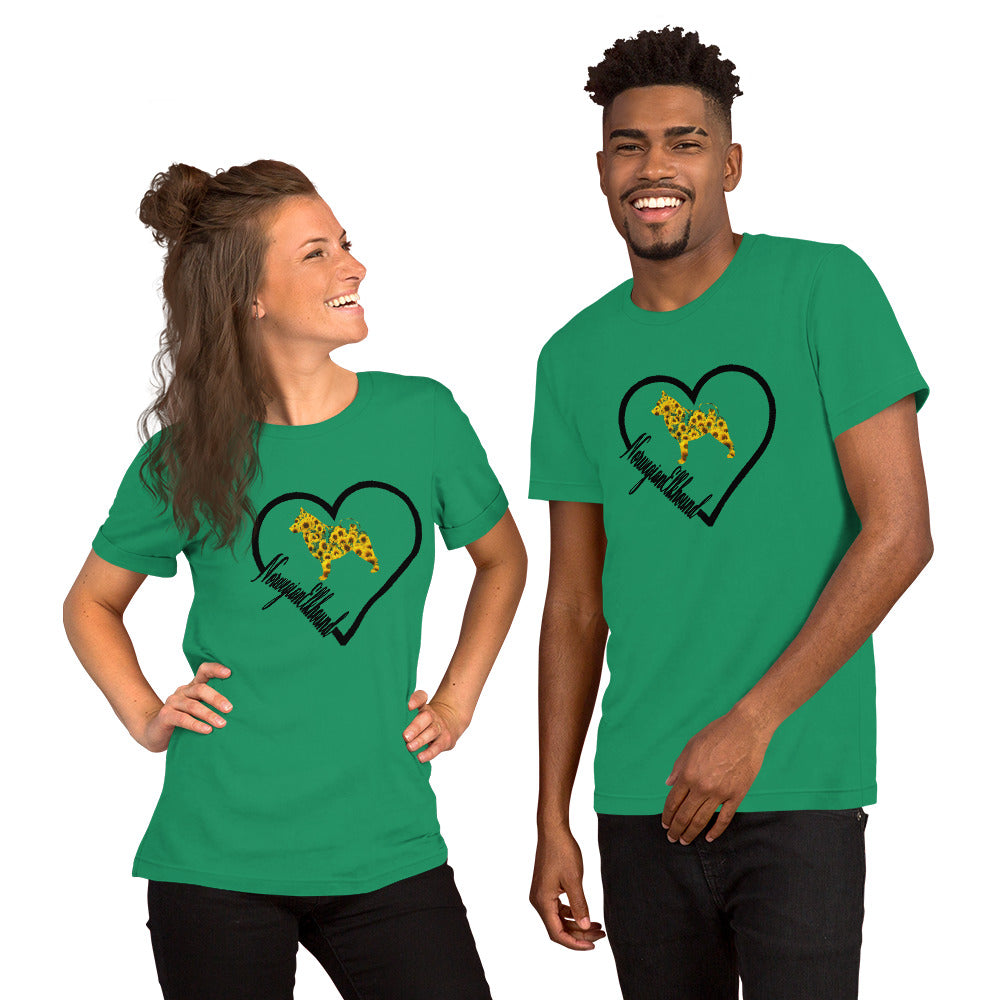 Norwegian Elkhound Heart Sunflower Short-Sleeve Unisex T-Shirt - WagALotBowWow