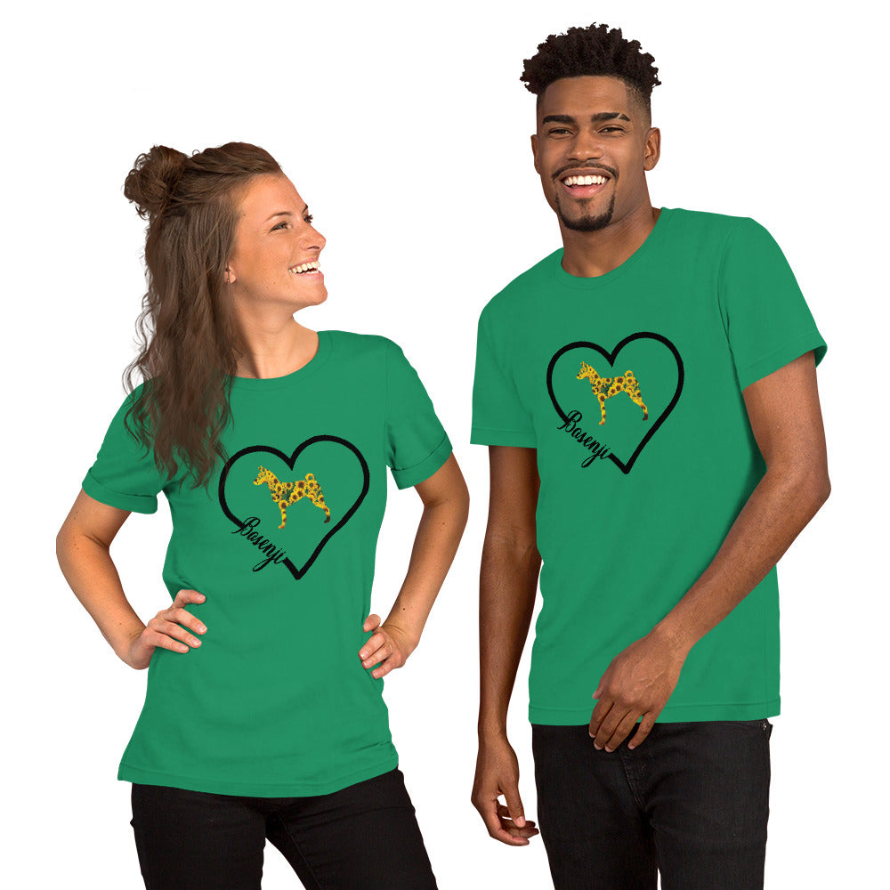 Basenji Heart Sunflower Short-Sleeve Unisex T-Shirt - WagALotBowWow