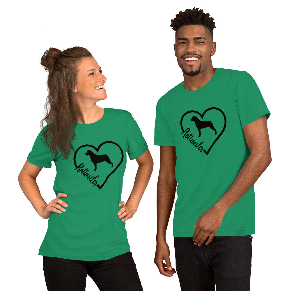 Rottweiler Heart Silhouette Short-Sleeve Unisex T-Shirt - WagALotBowWow