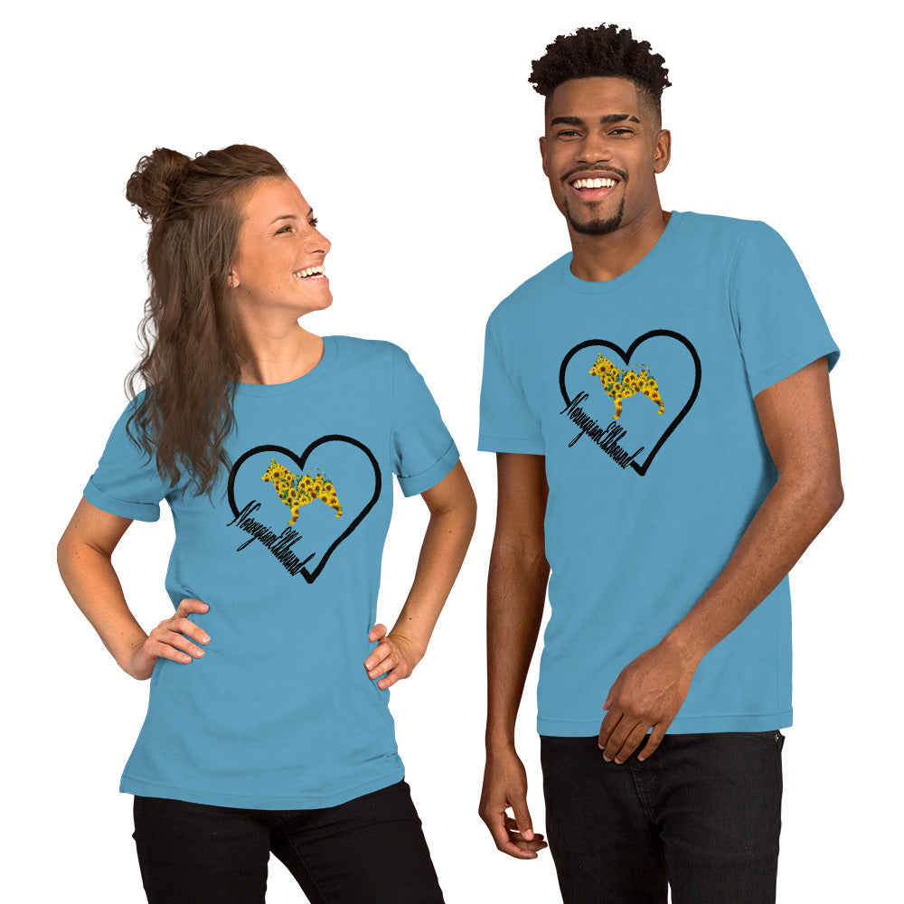 Norwegian Elkhound Heart Sunflower Short-Sleeve Unisex T-Shirt - WagALotBowWow