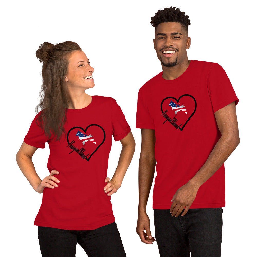 Norwegian Elkhound Heart USA Short-Sleeve Unisex T-Shirt - WagALotBowWow