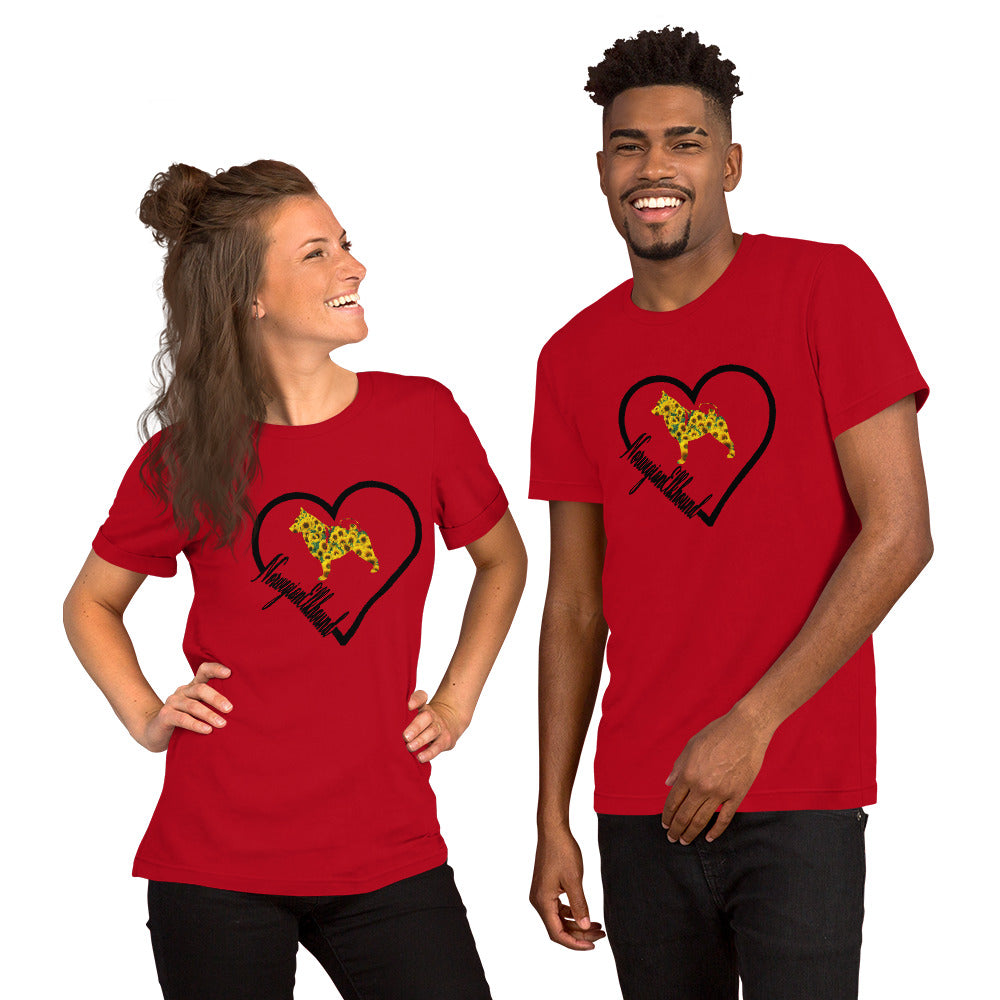 Norwegian Elkhound Heart Sunflower Short-Sleeve Unisex T-Shirt - WagALotBowWow