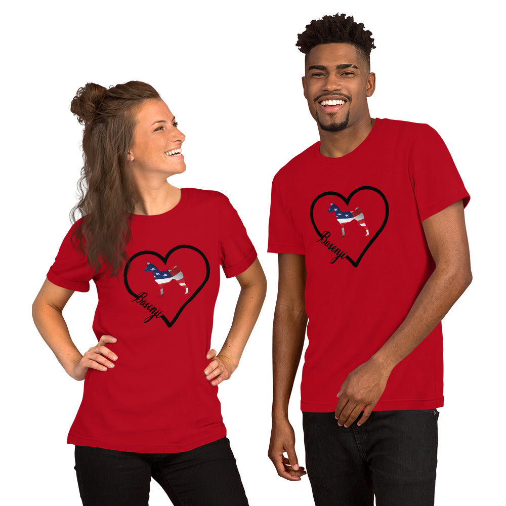 Basenji Heart USA Short-Sleeve Unisex T-Shirt - WagALotBowWow