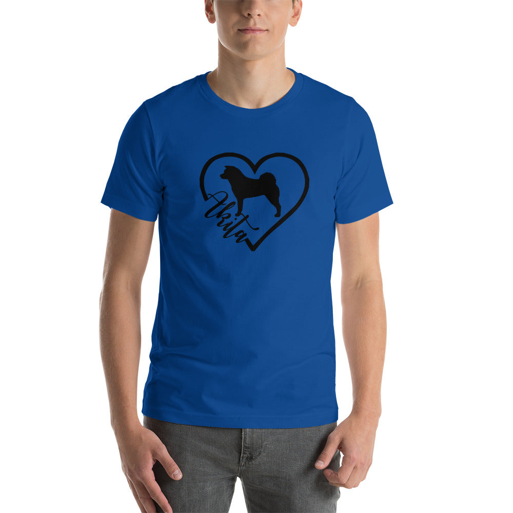 Heart Akita Cursive Font Short-Sleeve Unisex T-Shirt - WagALotBowWow