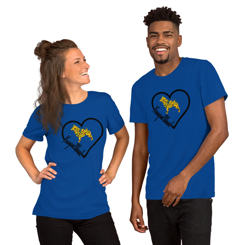 Norwegian Elkhound Heart Sunflower Short-Sleeve Unisex T-Shirt - WagALotBowWow