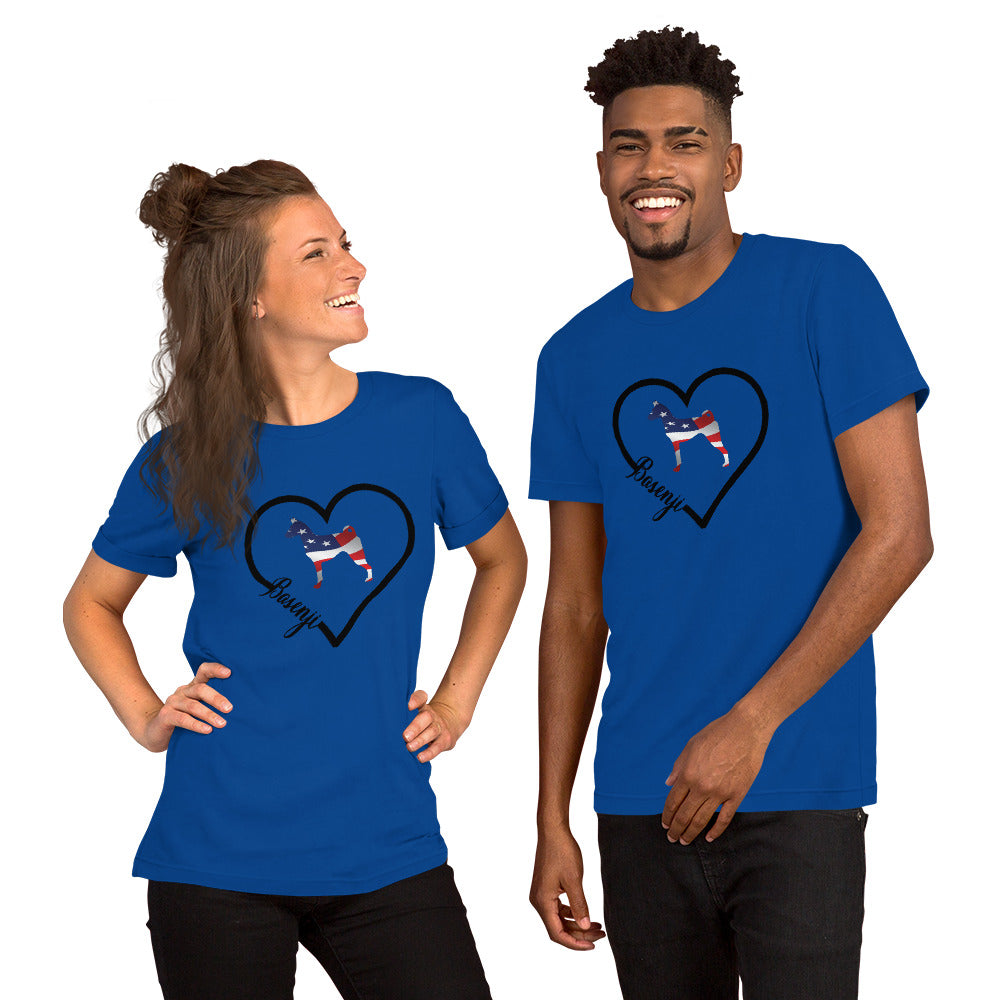 Basenji Heart USA Short-Sleeve Unisex T-Shirt - WagALotBowWow