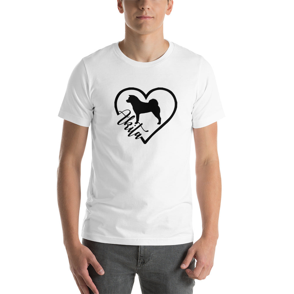 Heart Akita Cursive Font Short-Sleeve Unisex T-Shirt - WagALotBowWow