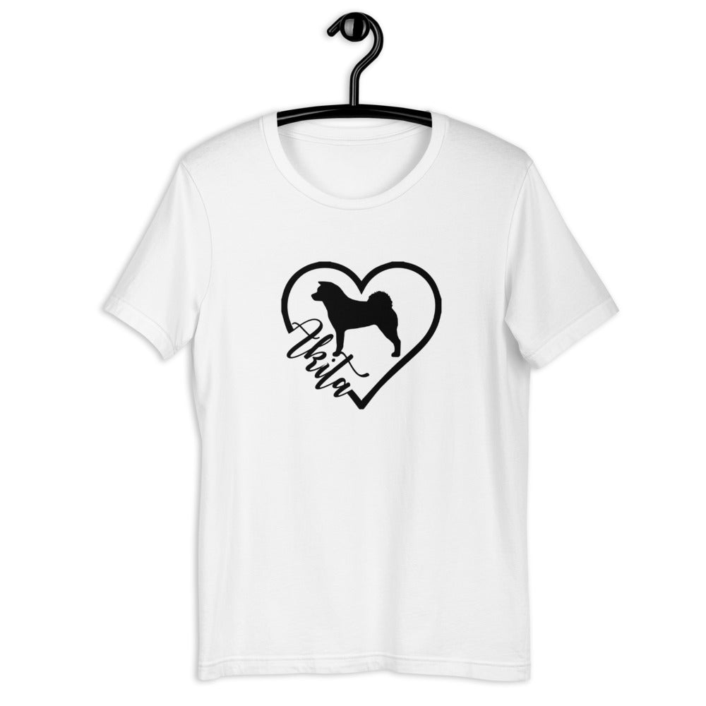 Heart Akita Cursive Font Short-Sleeve Unisex T-Shirt - WagALotBowWow