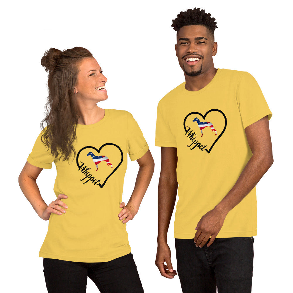 Whippet Heart USA Short-Sleeve Unisex T-Shirt - WagALotBowWow