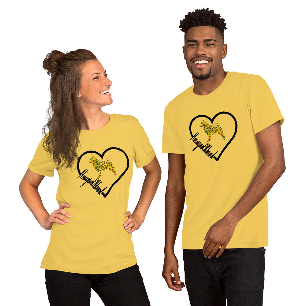 Norwegian Elkhound Heart Sunflower Short-Sleeve Unisex T-Shirt - WagALotBowWow