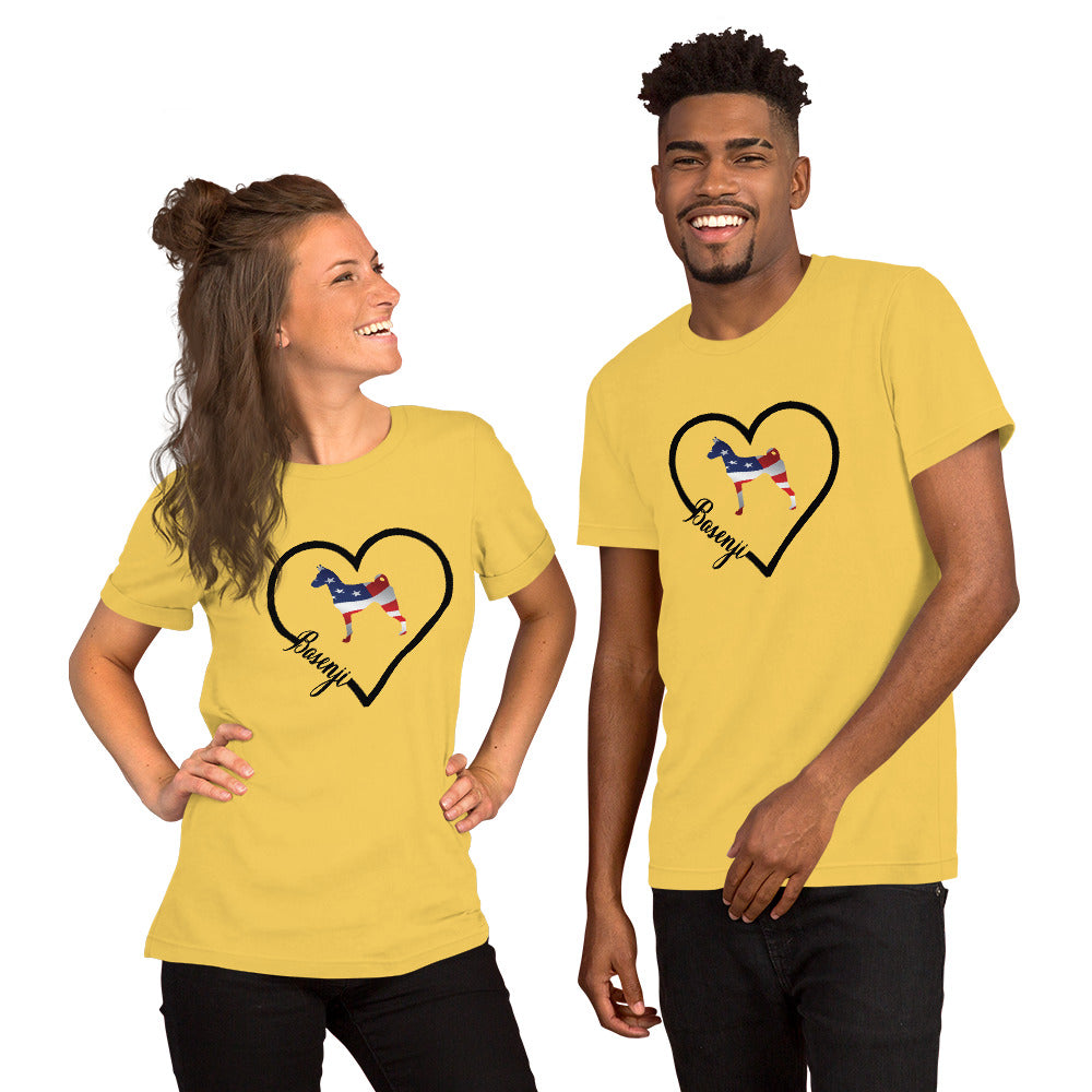 Basenji Heart USA Short-Sleeve Unisex T-Shirt - WagALotBowWow