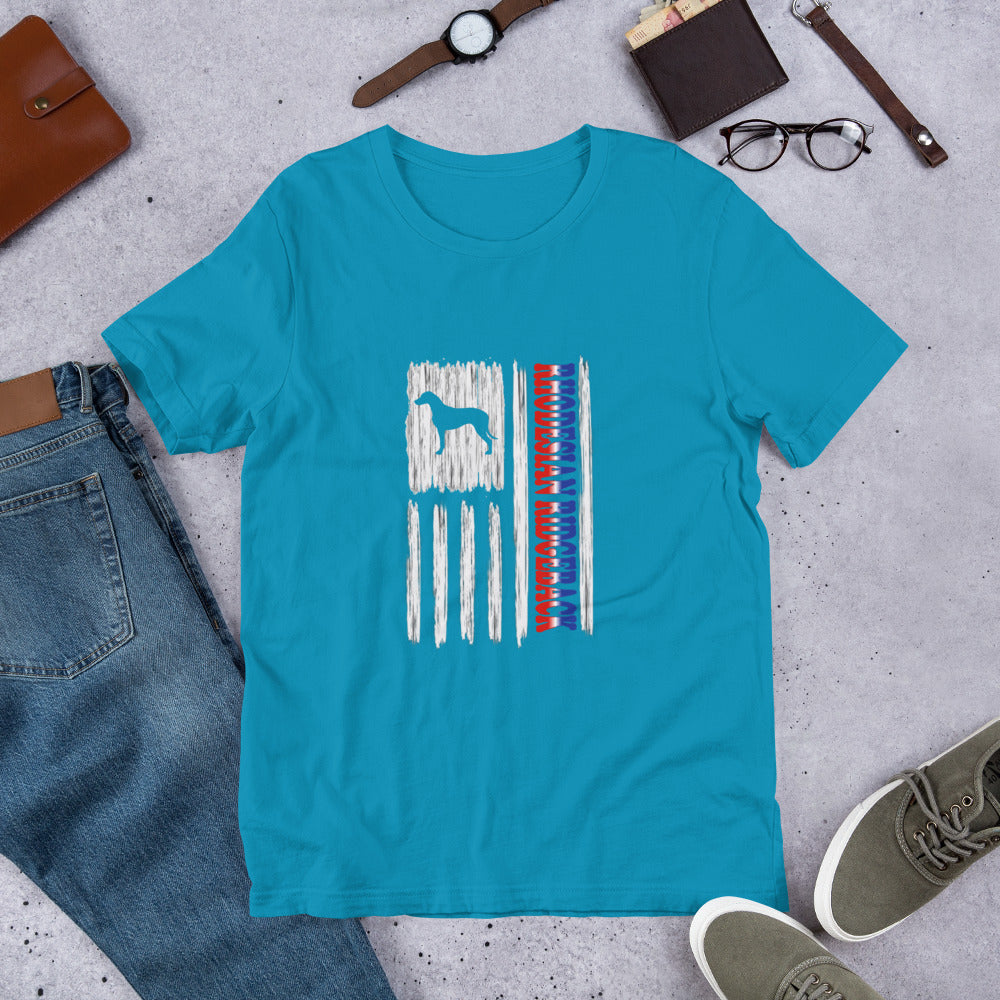 Rhodesian Ridgeback Vertical Flag RWB Short-sleeve unisex t-shirt - WagALotBowWow