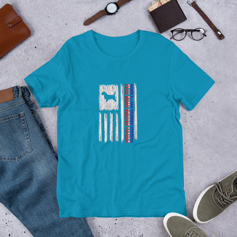 PBGV Vertical Flag RWB Short-sleeve unisex t-shirt - WagALotBowWow