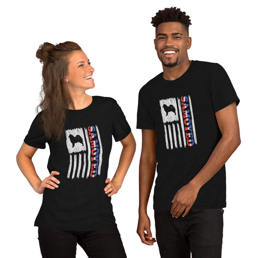 Samoyed Vertical Flag RWB Short-sleeve unisex T-shirt - WagALotBowWow