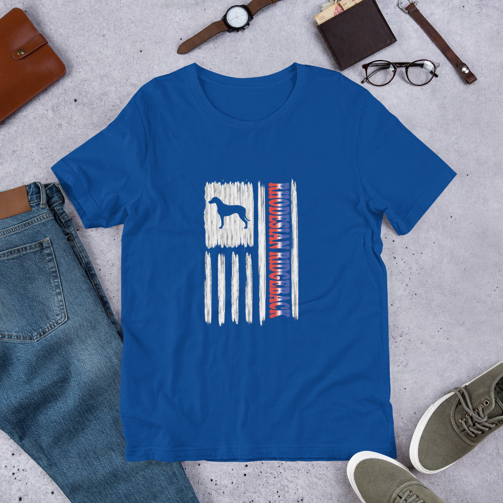 Rhodesian Ridgeback Vertical Flag RWB Short-sleeve unisex t-shirt - WagALotBowWow