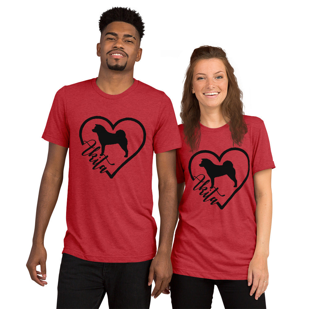 Heart Akita Unisex Tri-Blend T-Shirt | Bella + Canvas Short sleeve t-shirt - WagALotBowWow